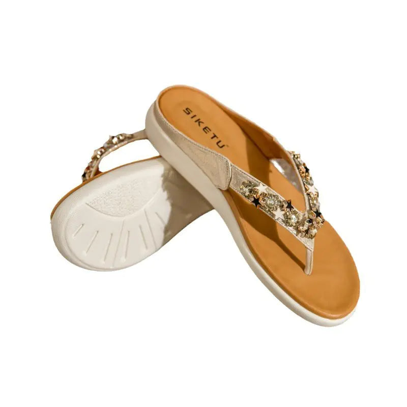 Rhinestone Fish Mouth Small Wedge Heel Sandals