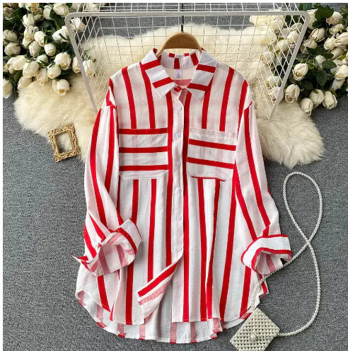 2017 Korean Long Sleeve Striped Shirt for Spring